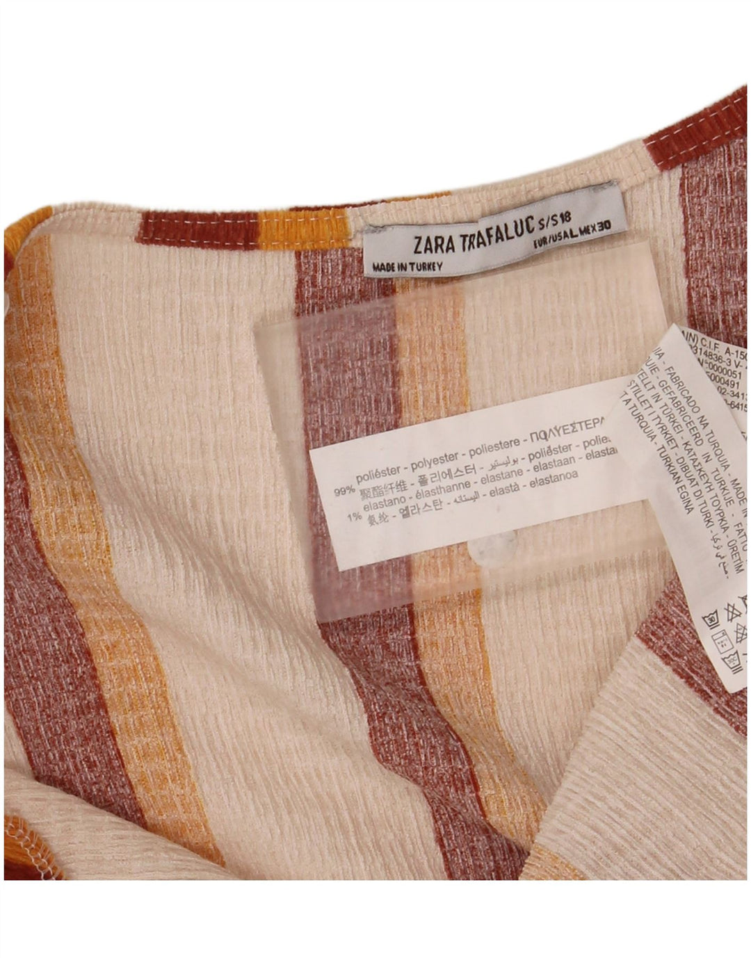 Zara Mujer Trafaluc Blusa Top UK 40 Grande Poliéster A Rayas Blanco Roto