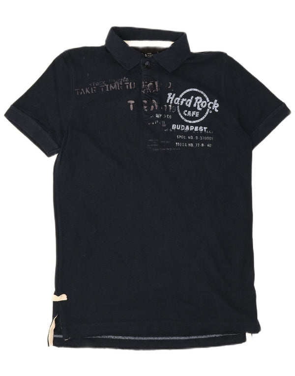 Hard Rock Cafe Mens Budapest Graphic Polo Shirt Medium Negro Algodón