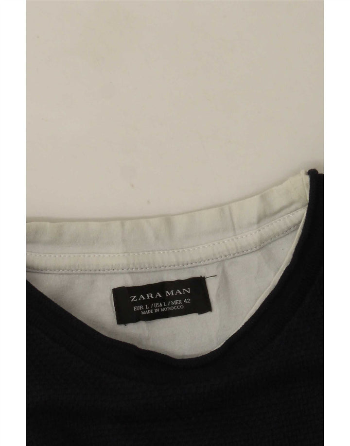 Zara Hombre Camiseta Top Grande Azul Marino Colorblock