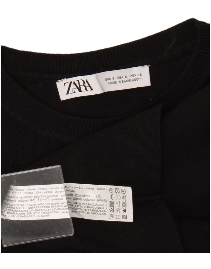 Zara Mujer Crop Top Manga Larga UK 8 Small Viscosa Negra