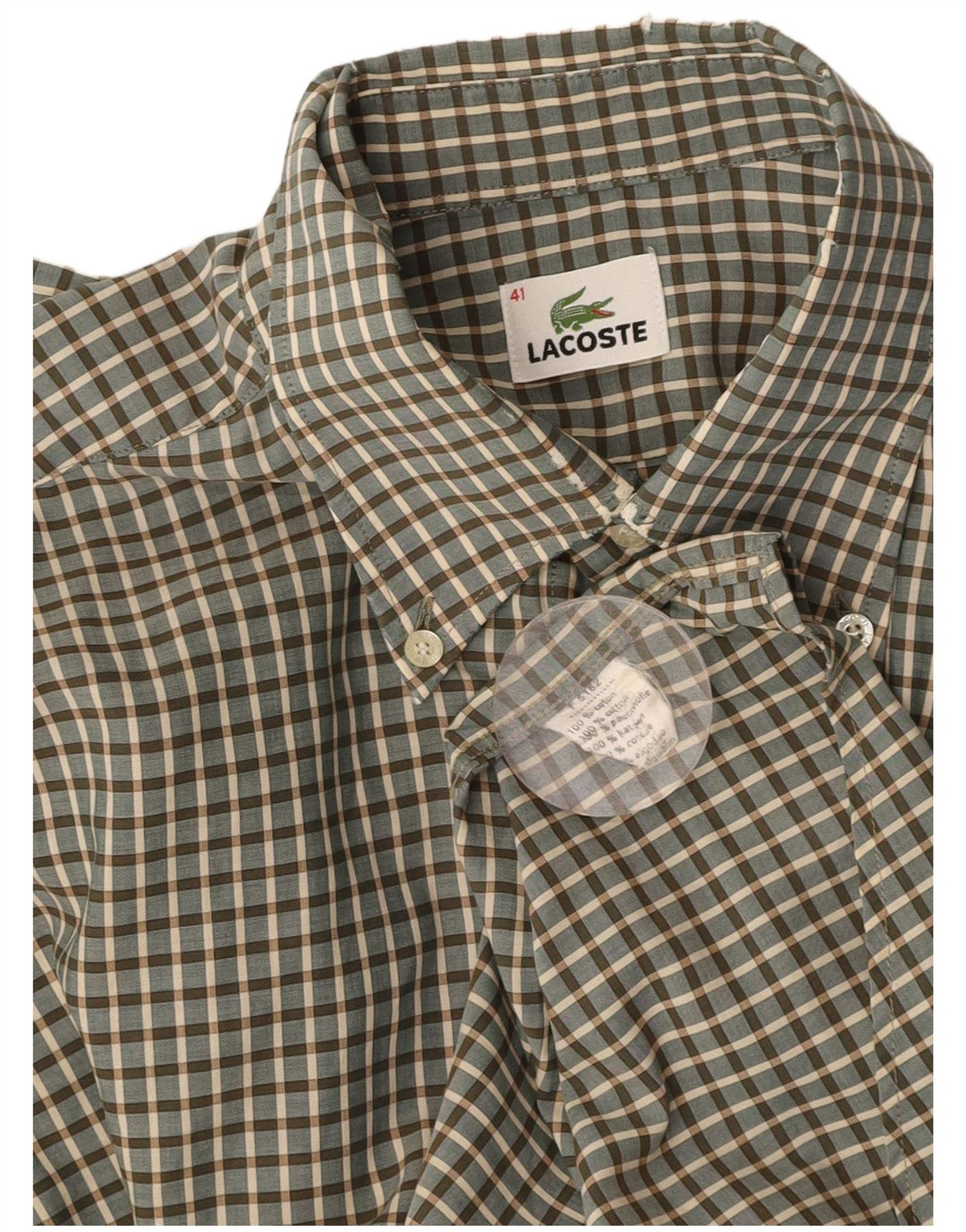 Camisa LACOSTE para hombre talla 41 Algodón a cuadros verde grande