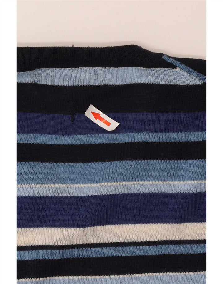 Rifle Jersey con cuello en V para hombre Jersey de lana a rayas azul marino medio