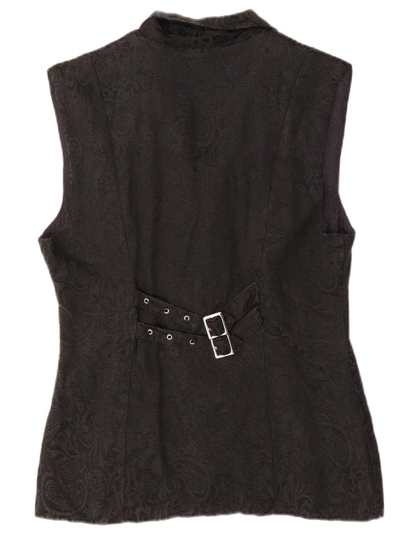 Chaleco vintage para mujer Reino Unido 12 Medio Negro Paisley Viscosa
