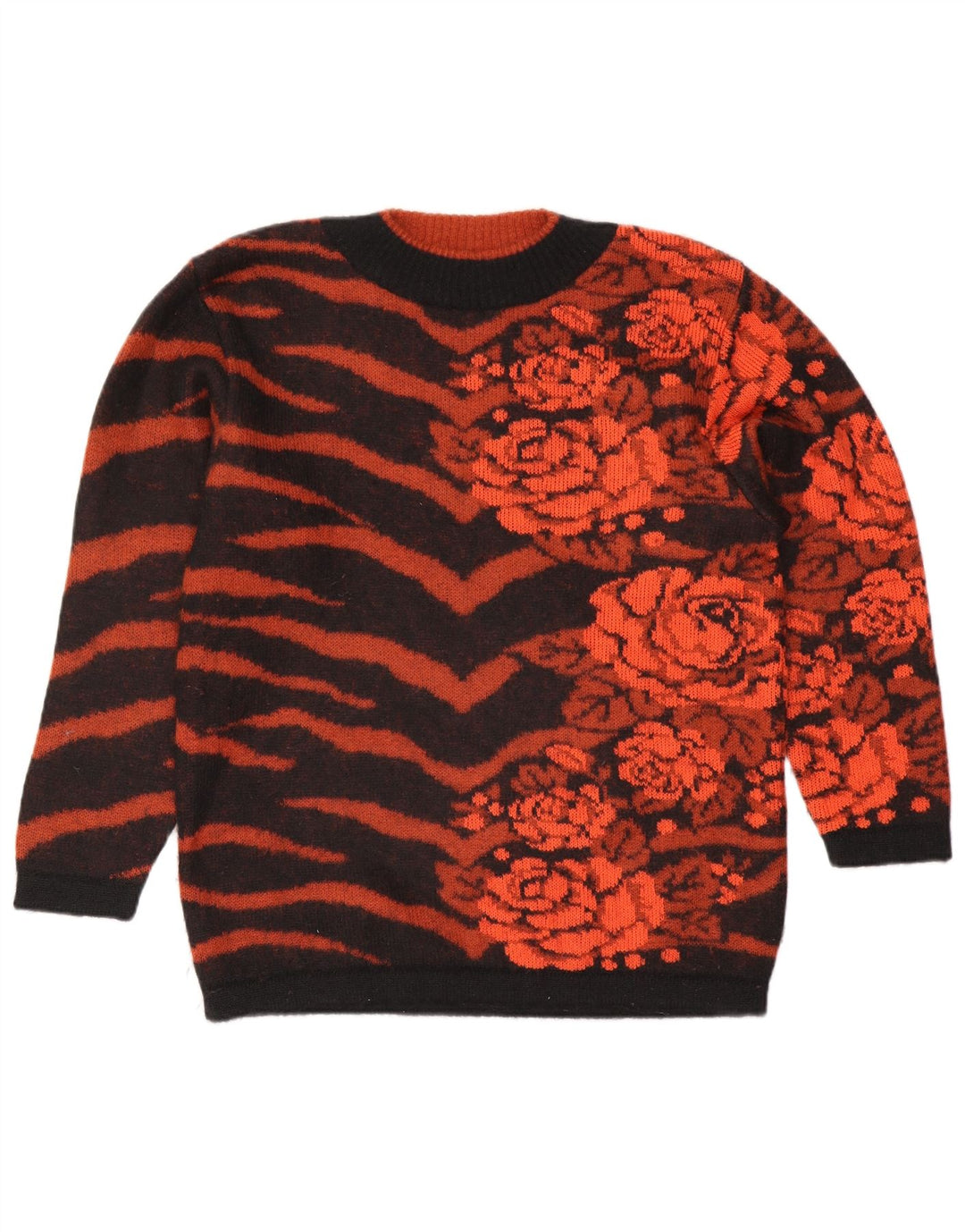 VINTAGE Mujer Crew Neck Jumper Suéter Reino Unido 10 Pequeño Naranja Floral