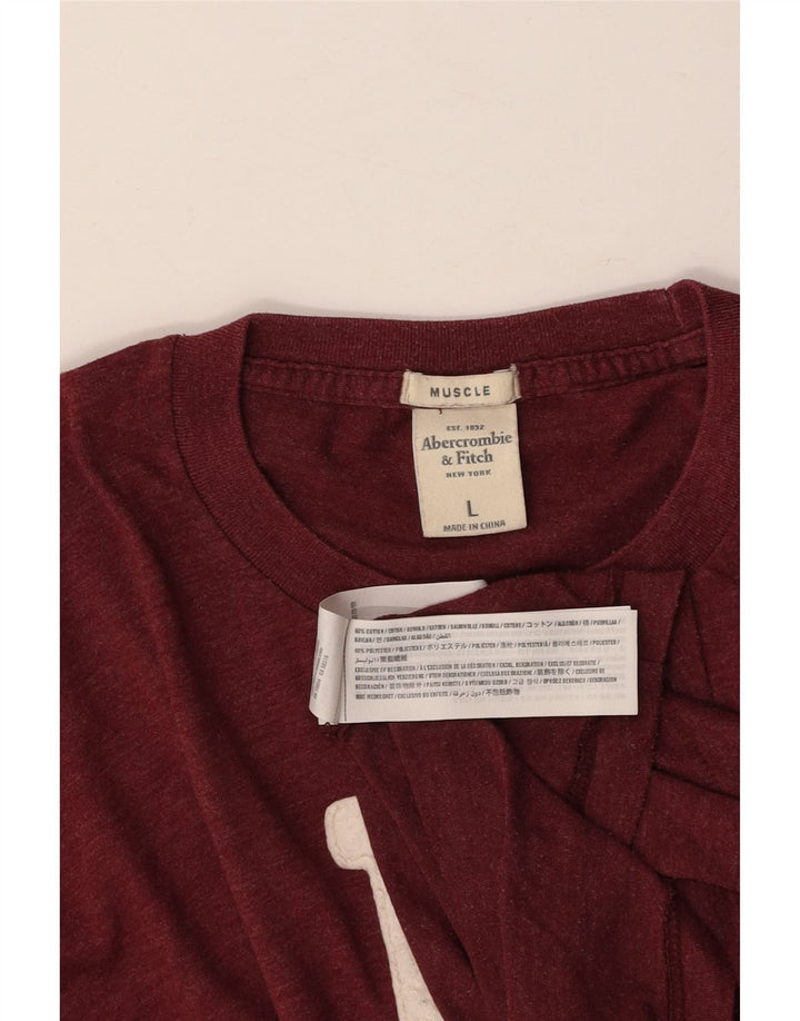 ABERCROMBIE & FITCH Top con gráfico muscular para hombre, manga larga, grande, color burdeos