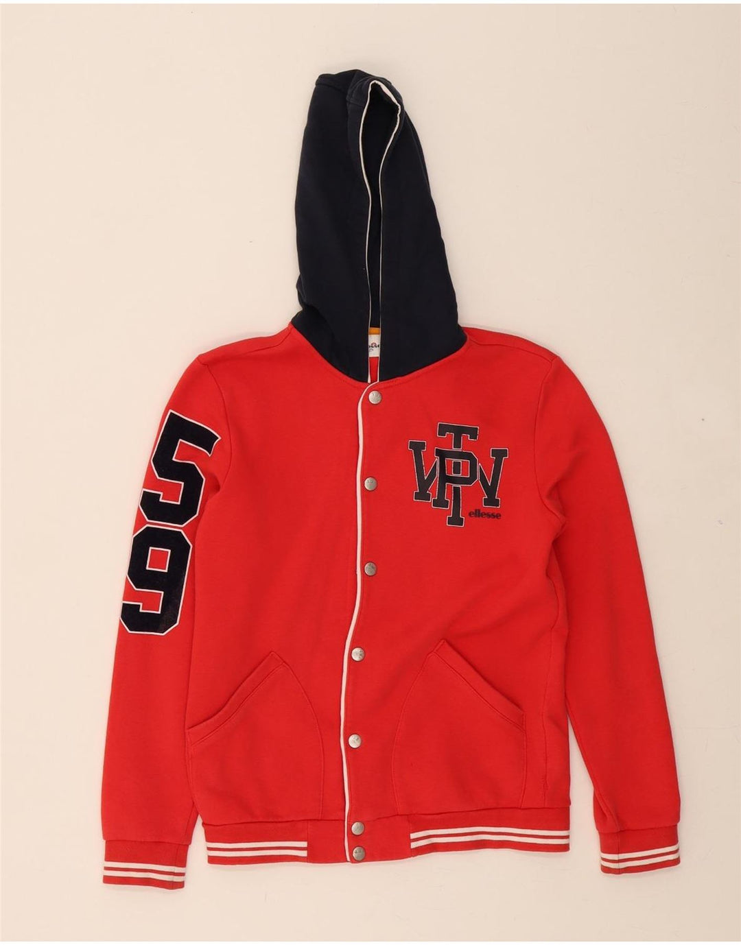 ELLESSE Boys Graphic Hooded Varsity Jacket 11-12 Years Red Cotton Vintage Ellesse and Second-Hand Ellesse from Messina Hembry 