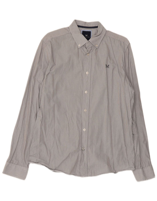 Crew Clothing Camisa ajustada para hombre de algodón a rayas gris medio