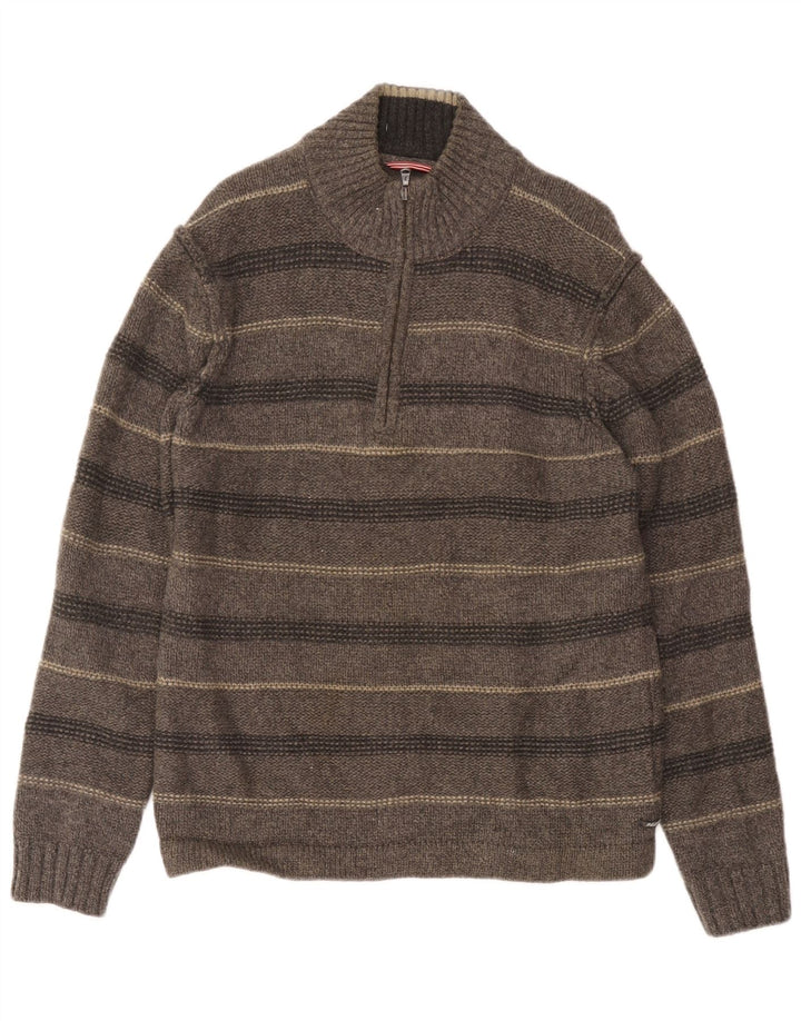 Jersey tipo jersey con cuello y cremallera para hombre de lana de cordero a rayas en gris grande de White Stuff