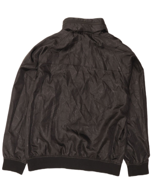 Vintage hombres gráfico con capucha chaqueta bomber Reino Unido 42 XL negro geométrico