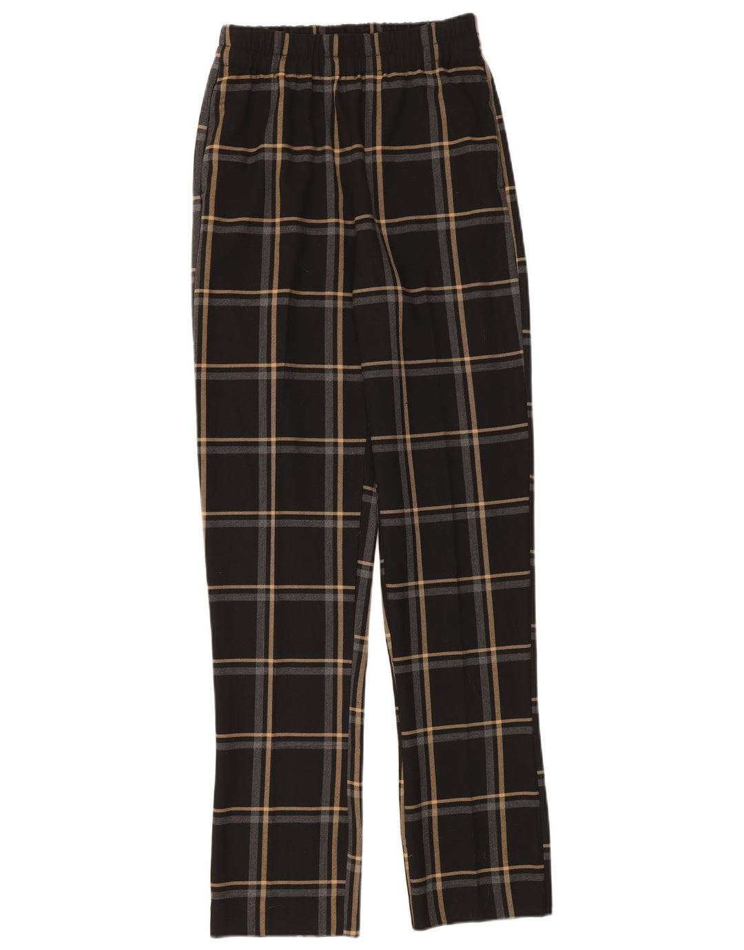 Zara Mujer Pantalón Chino Slim XS W24 L34 Negro Cuadros Poliéster