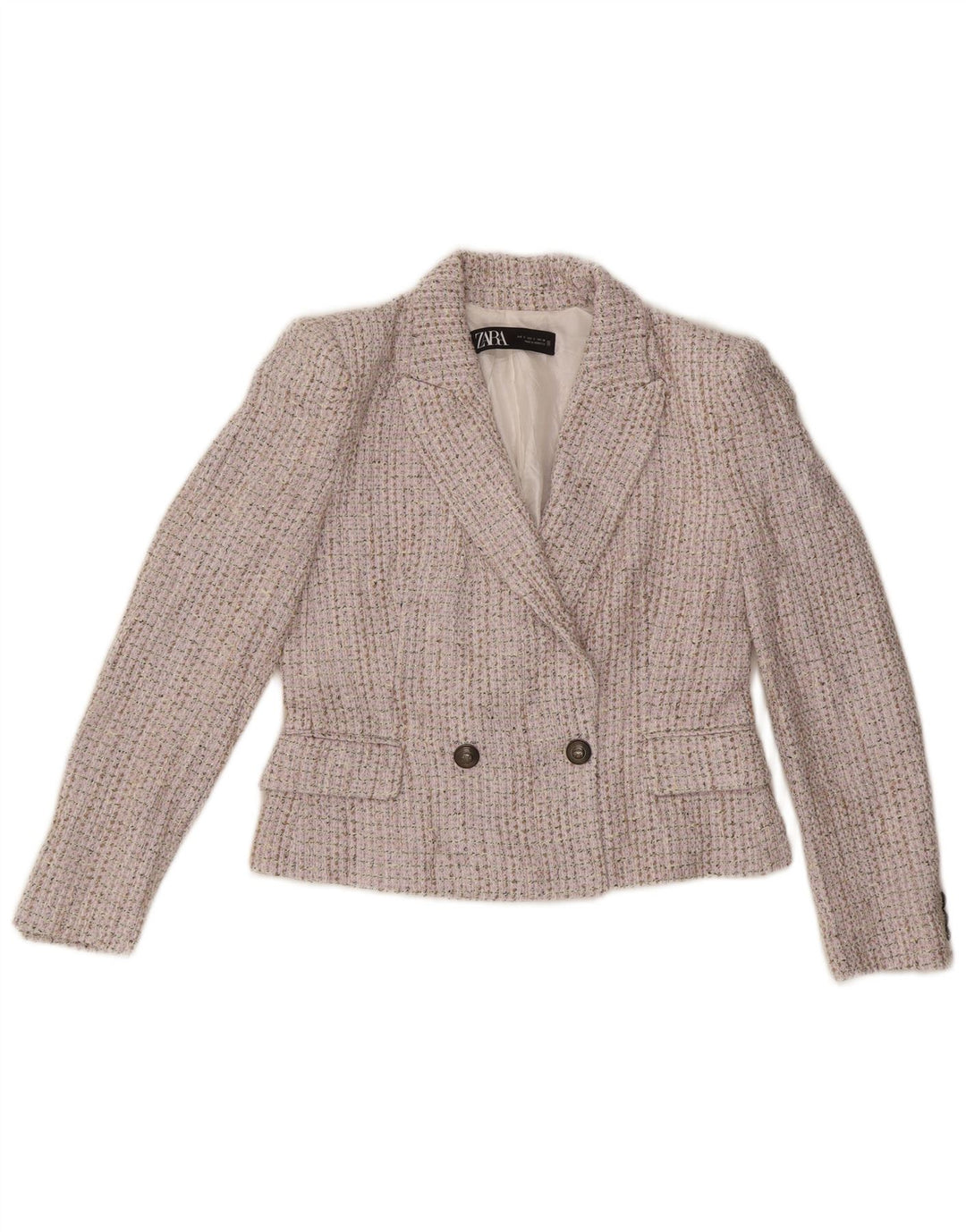 Zara Mujer Blazer De Doble Botonadura UK 10 Small Beige Moteado