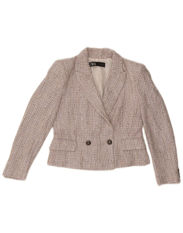 Zara Mujer Blazer De Doble Botonadura UK 10 Small Beige Moteado