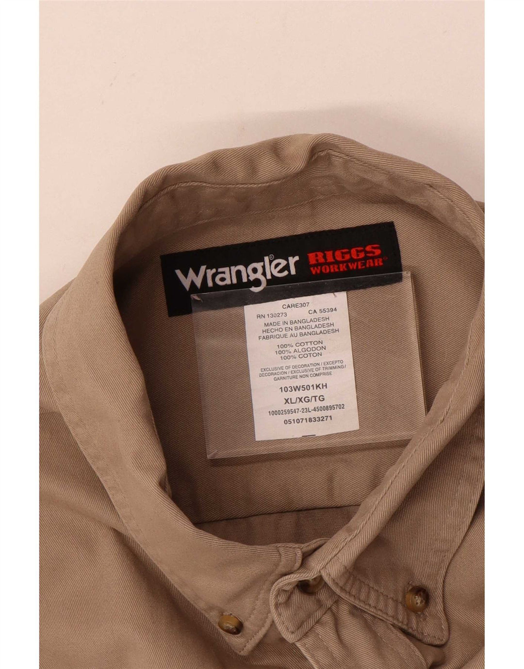 Camisa Wrangler Hombre XL Algodón Marrón