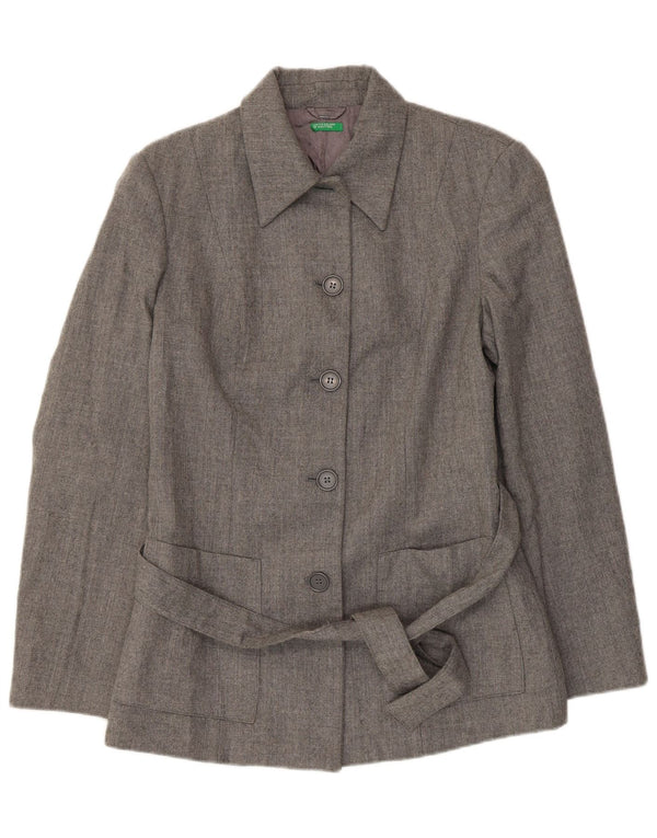 Benetton Womens 5 Button Blazer Jacket IT 44 Medium Grey Virgin Wool