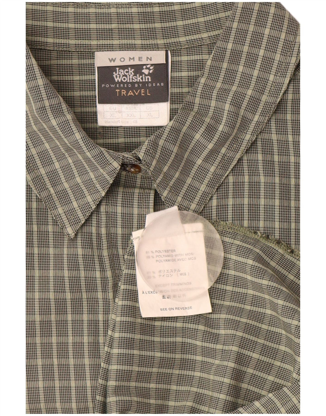 JACK WOLFSKIN Camisa de manga corta para mujer ES 40 XL Poliéster a cuadros caqui