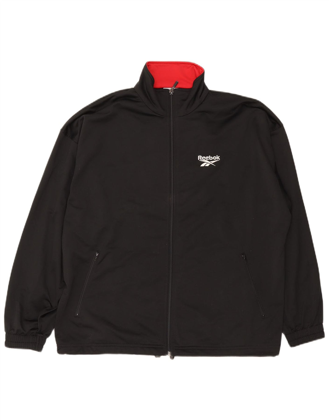 Reebok Mens Graphic Loose Fit Chándal Top Chaqueta Pequeña Poliéster Negro