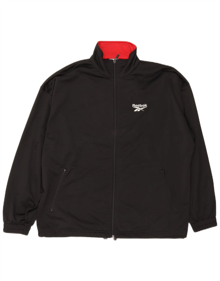Reebok Mens Graphic Loose Fit Chándal Top Chaqueta Pequeña Poliéster Negro