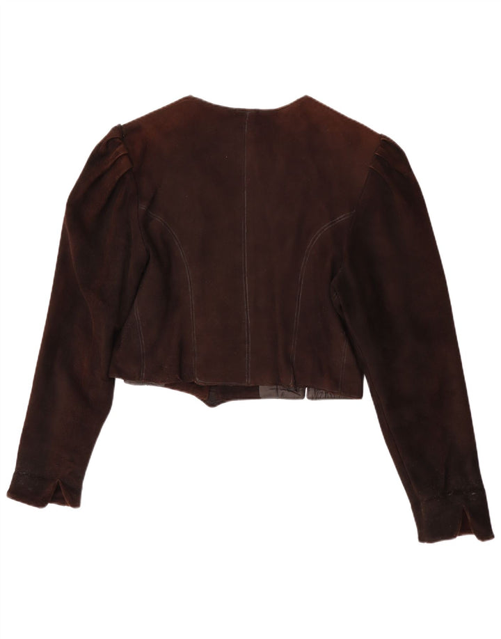 Vintage mujer crop ante chaqueta Reino Unido 14 marrón medio floral