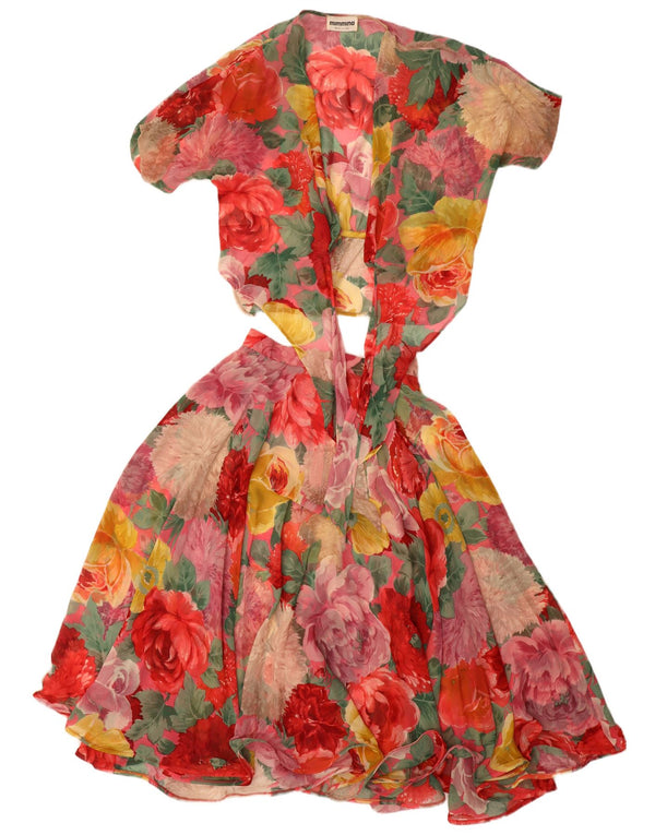 Vintage mujer 2 piezas falda set IT 42 Medio W26 Multicolor Floral