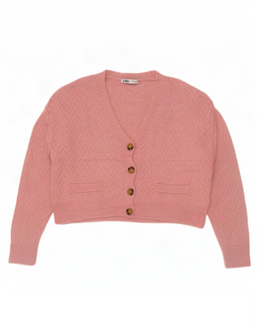 Zara Mujer Crop Suéter Cárdigan Extragrande UK 44 Medium Pink Chevron