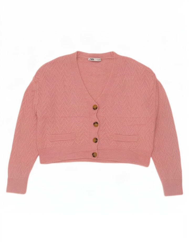 Zara Mujer Crop Suéter Cárdigan Extragrande UK 44 Medium Pink Chevron