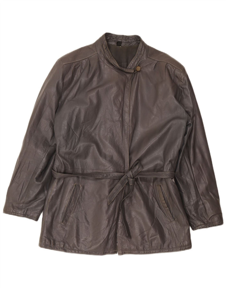 Vintage mujer chaqueta de cuero Reino Unido 16 gris grande