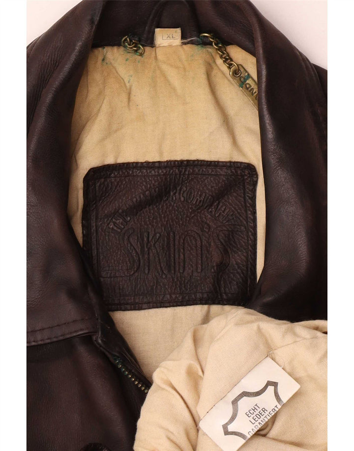 Chaqueta de cuero vintage para hombre Reino Unido 42 XL Marrón