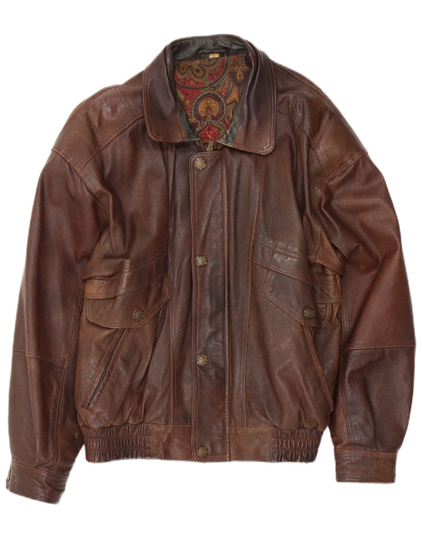 Canda Mens Bomber Leather Jacket UK 42 XL Brown