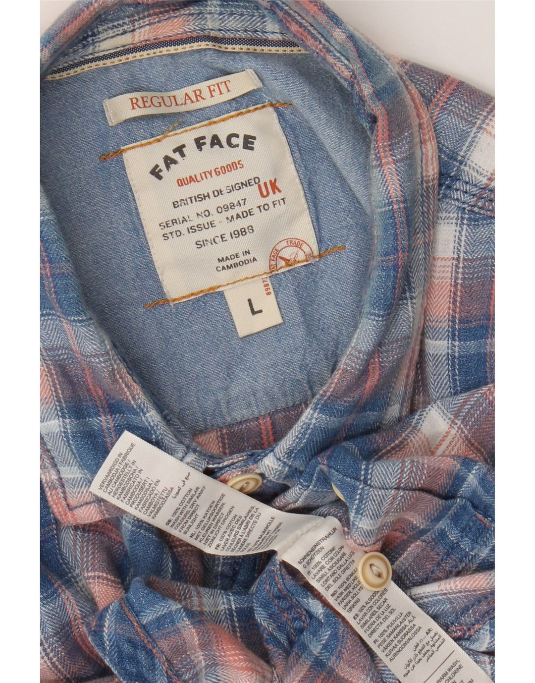 Camisa de franela de corte estándar y manga corta para hombre de Fat Face, cuadros grandes en azul