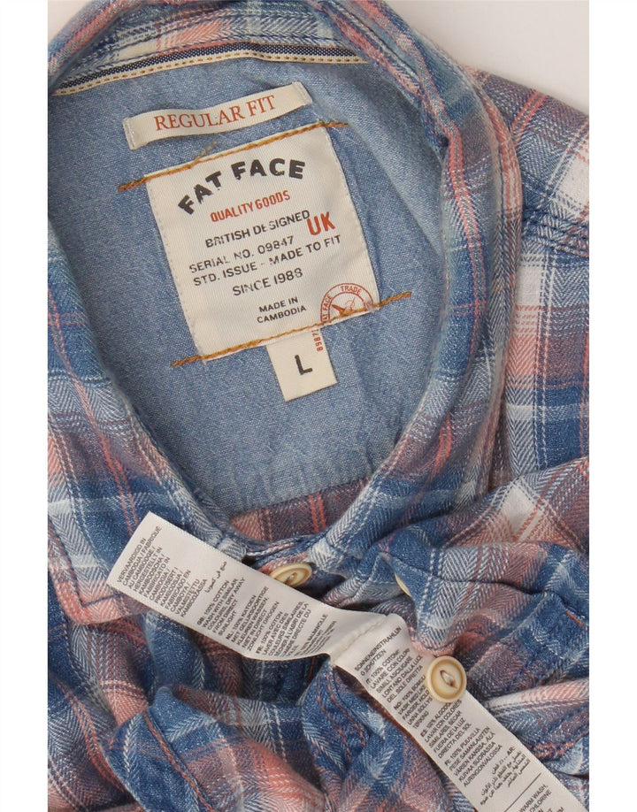 Camisa de franela de corte estándar y manga corta para hombre de Fat Face, cuadros grandes en azul