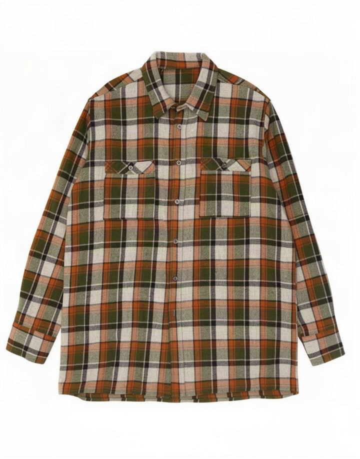 Camisa de franela vintage para hombre a cuadros multicolores grandes