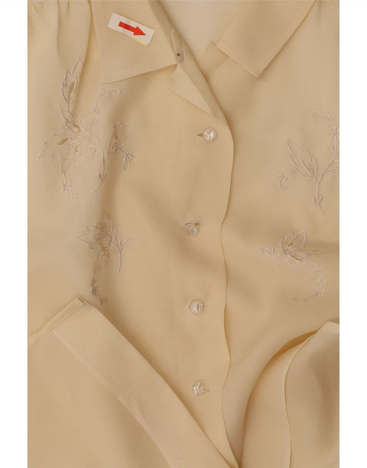 VINTAGE Blusa camisa de manga corta para mujer Reino Unido 14 Floral amarillo medio