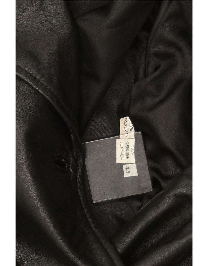 VINTAGE Abrigo de cuero de doble botonadura para mujer IT 44 Cuero negro medio