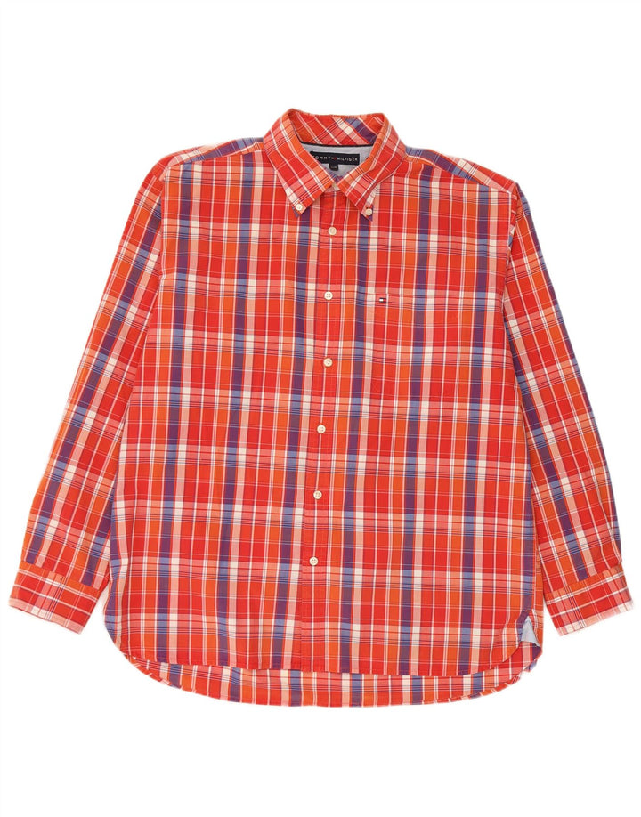 Camisa Tommy Hilfiger para hombre de algodón a cuadros naranja grande