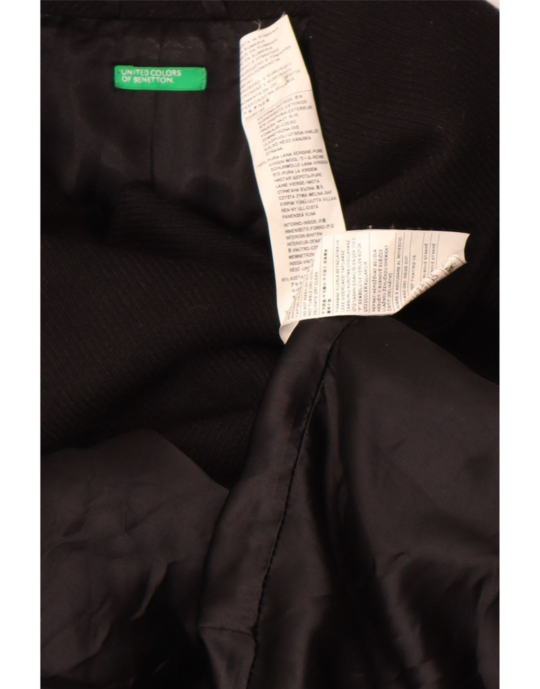 Benetton Abrigo Cruzado IT 44 Mediano Lana Virgen Negro