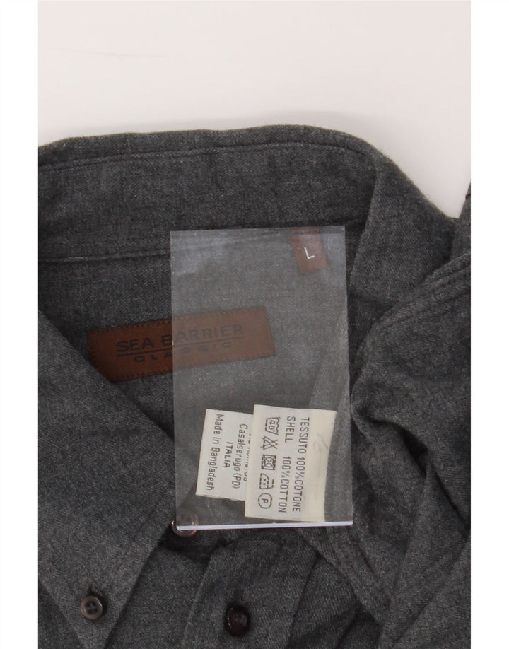 SEA BARRIER Mens Flannel Shirt Large Grey Cotton Vintage Sea Barrier and Second-Hand Sea Barrier from Messina Hembry 