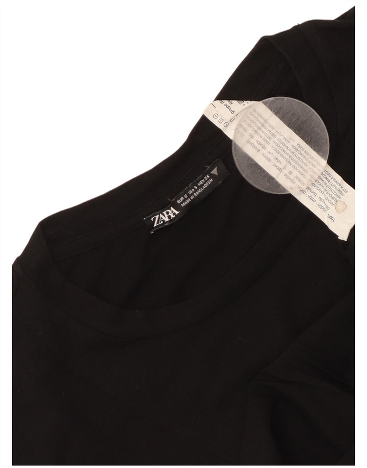 Zara Mujer Blusa Top Reino Unido 10 Pequeño Algodón Negro