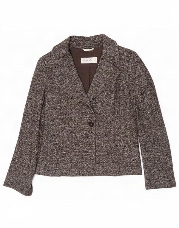 Max Mara Chaqueta tipo blazer con 1 botón para mujer Reino Unido 42 Lana en espiga gris medio