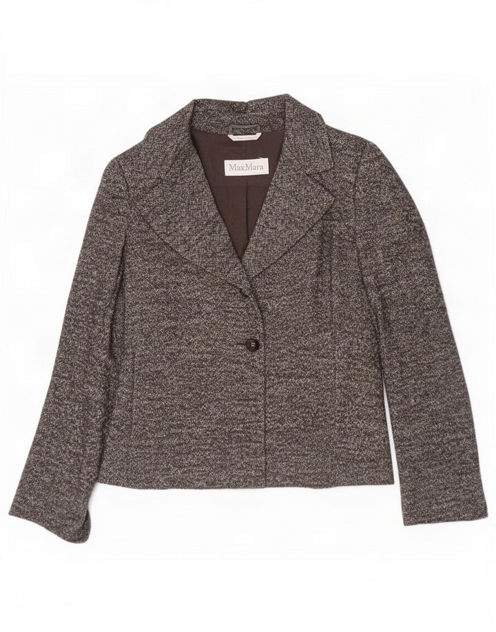 Max Mara Chaqueta tipo blazer con 1 botón para mujer Reino Unido 42 Lana en espiga gris medio
