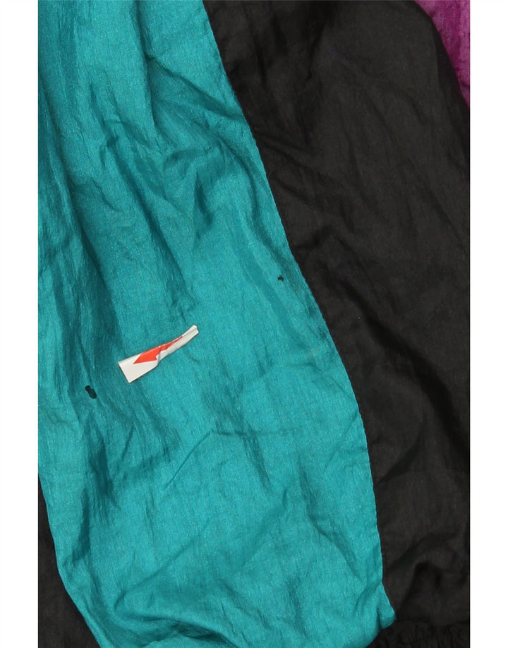 Vintage hombres chándal top chaqueta mediana negro colorblock nylon