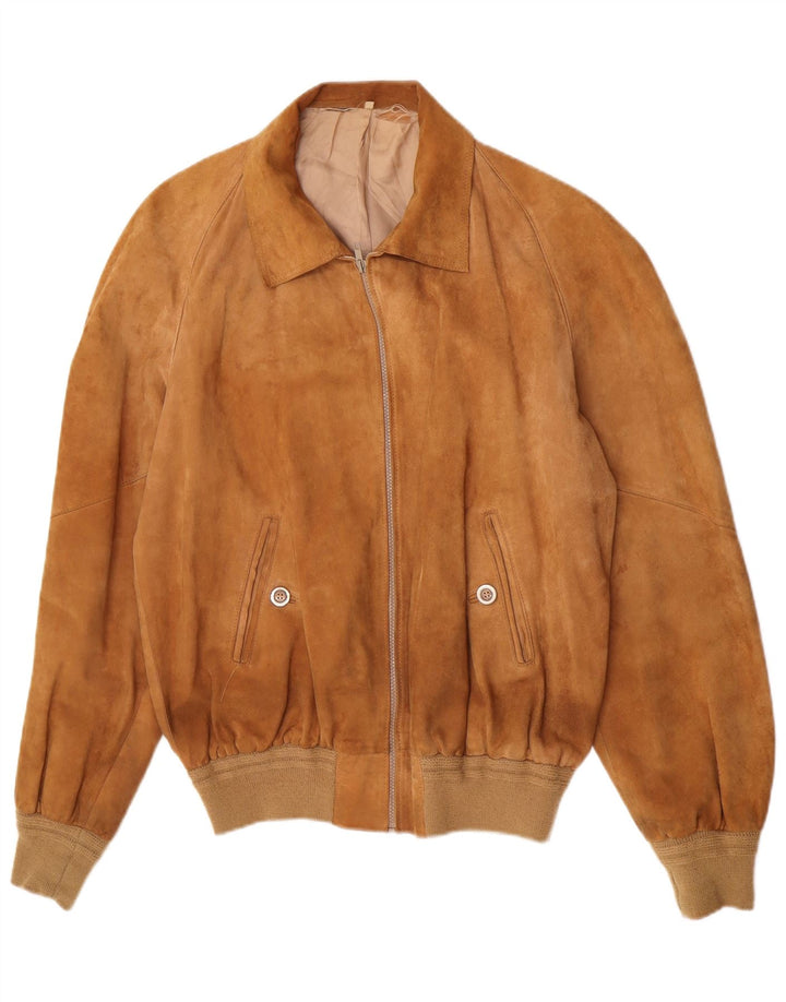 Vintage hombres ante bomber chaqueta Reino Unido 38 marrón medio