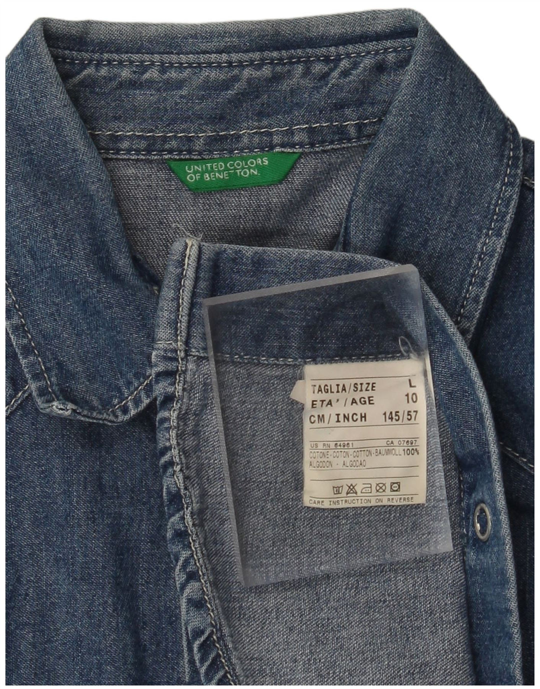 BENETTON Camisa vaquera para niño 9-10 años Grande Azul Algodón