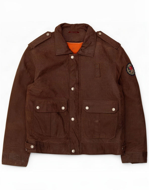 Chaqueta militar de gamuza vintage para hombre UK 36 Small Brown Leather