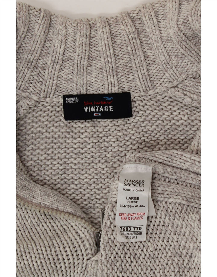 Marks & Spencer Jersey con cuello y cremallera para hombre, talla grande, algodón gris