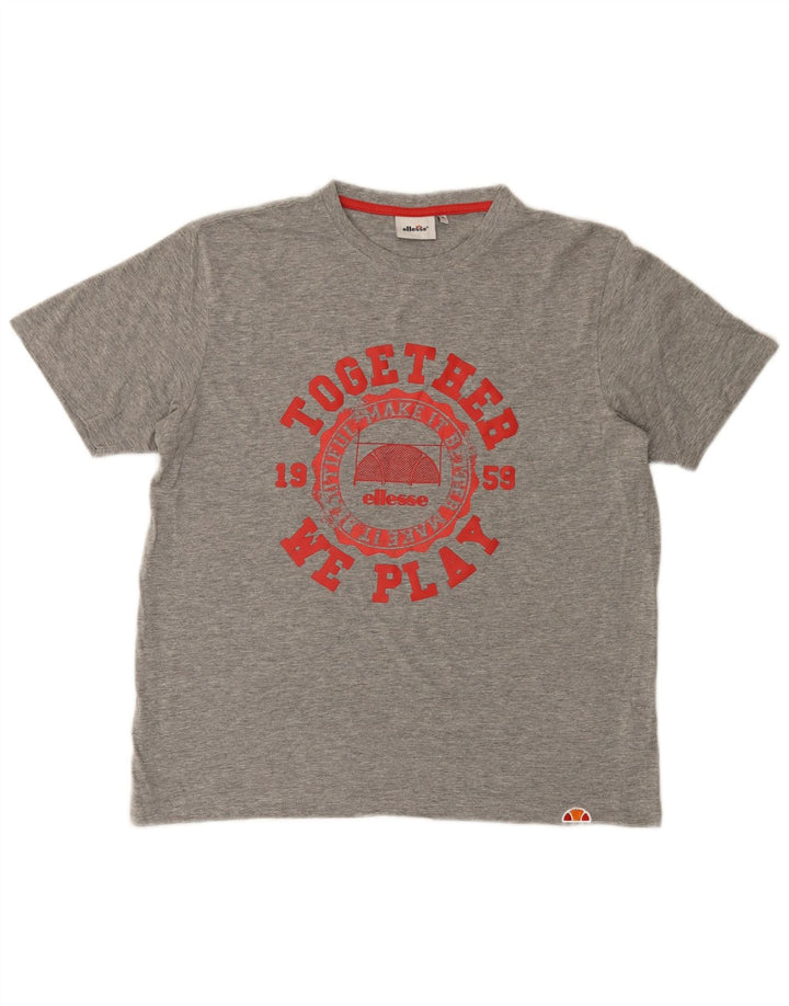 Ellesse Hombre Camiseta Gráfica Top Algodón Gris Medio