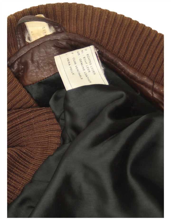 Vintage hombres chaqueta de cuero de ajuste suelto EU 48 cuero marrón medio