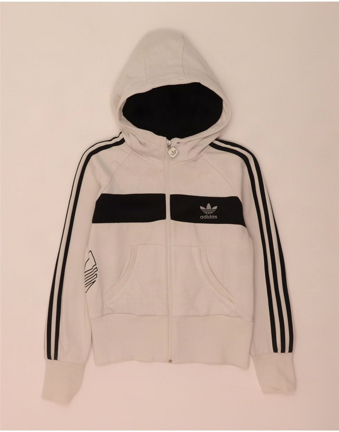 Adidas Sudadera con capucha y cremallera gráfica para mujer IT 44 Medium White Colourblock