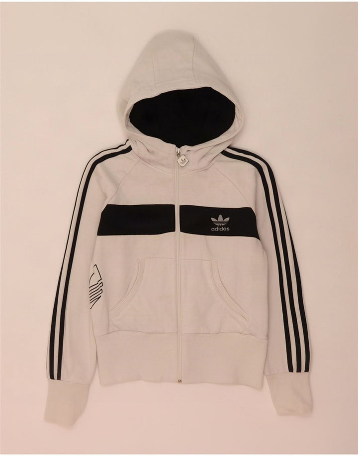 Adidas Sudadera con capucha y cremallera gráfica para mujer IT 44 Medium White Colourblock