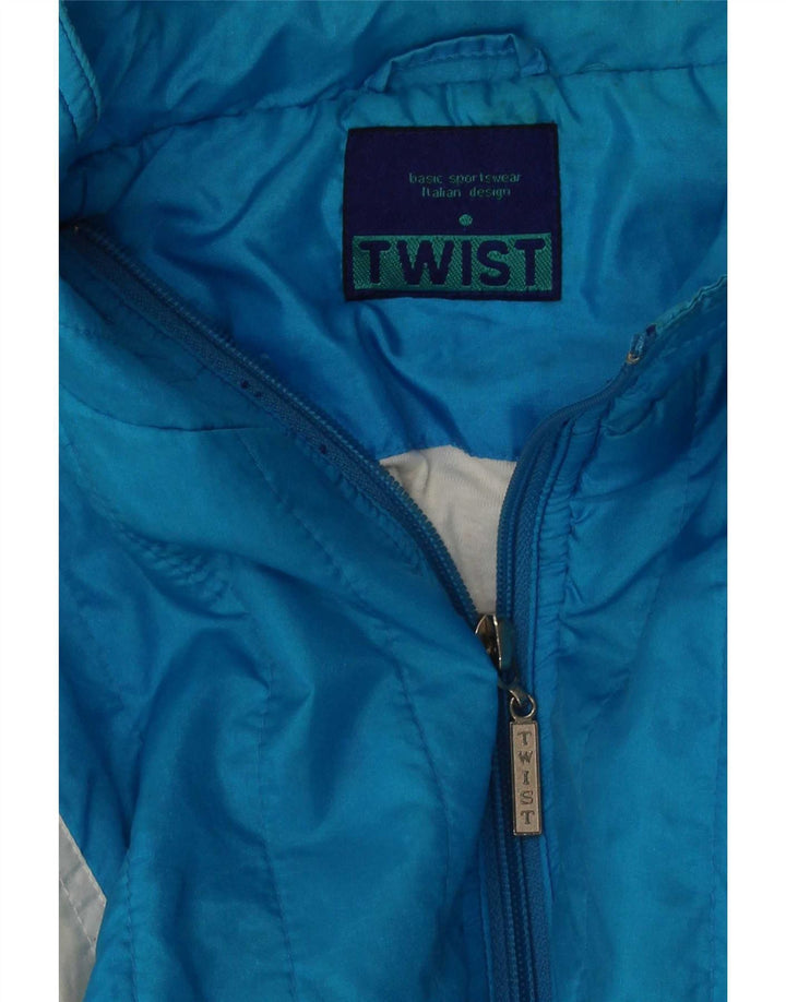 Vintage hombres chándal top chaqueta pequeña azul colorblock