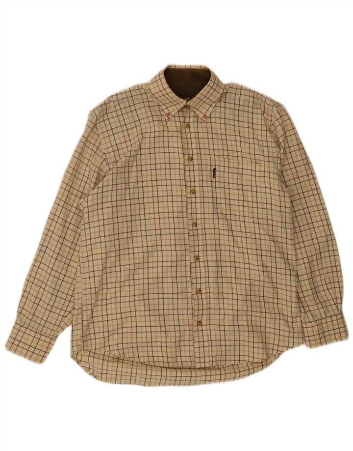Barbour Hombre Camisa De Franela De Algodón A Cuadros Beige Grande